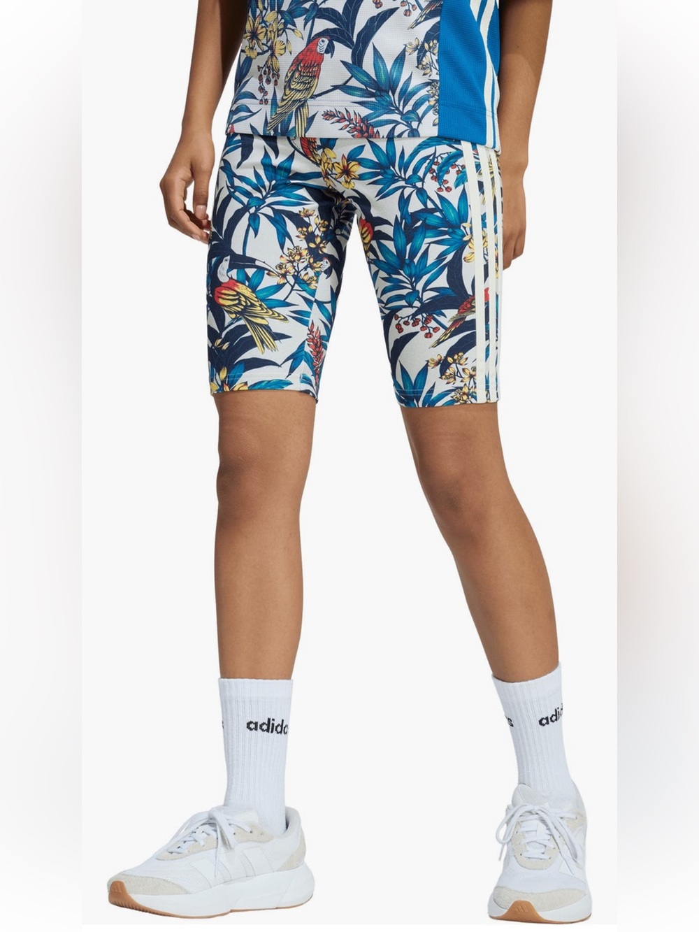 FARM RIO x Adidas || Women's Tropical Print Bike Shorts - Blue Floral